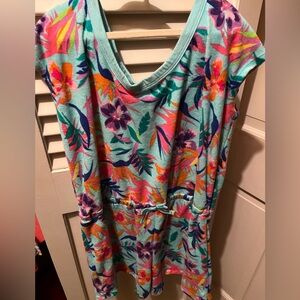tropical girls romper with island beach design/can be coverup